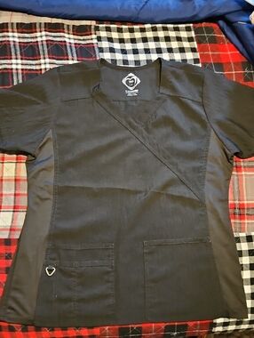 Size L Womens Health Pro Black V-Neck Stretch Scrub Top